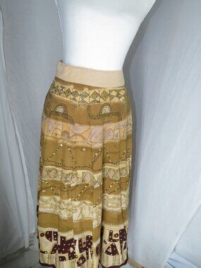 NIKKY Beaded Boho Maxi Skirt – Hand‑Beaded Indian Cotton Skirt Size Large